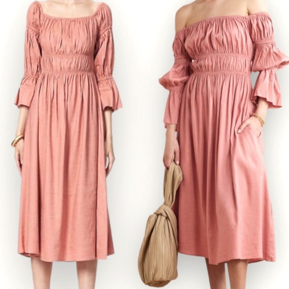 Cult Gaia NWT Pink Stella Linen-blend Midi Dress size Large - Picture 2 of 10